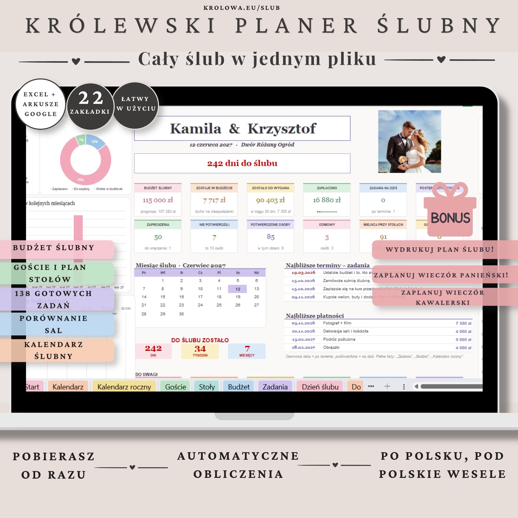 krolewski-planer-slubny-1 Królewski Planer Ślubny w Excelu – panel z odliczaniem do ślubu